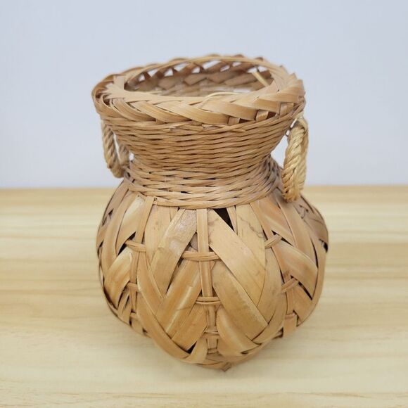 Vintage Rattan Bamboo Wicker Boho Vase - Picture 3 of 12